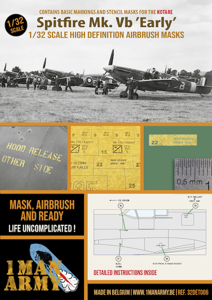 Spitfire MKVb "Early" High Definition Airbrush Masking (Kotare)  32DET006