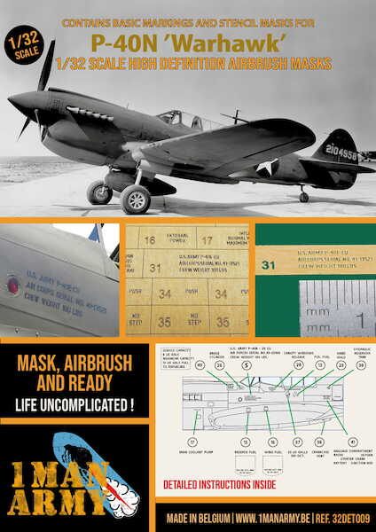 Curtiss P40N Warhawk High Definition Airbrush Masking  ((All brands )  32DET009