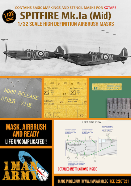Spitfire MKIa (Mid) High Definition Airbrush Masking (Kotare) 32DET021