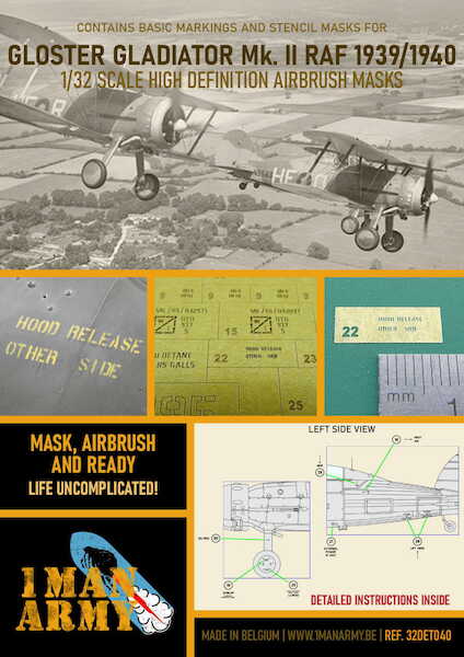 Gloster Gladiator MKII RAF 1939-1940 High Definition Airbrush Masking 32DET040
