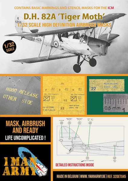 DH82 Tiger Moth High Definition Airbrush Masking  (ICM)  32DET045