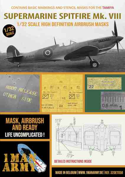 Supermarine Spitfire MkVIII High Definition Airbrush Masking (Tamiya) 32DET058