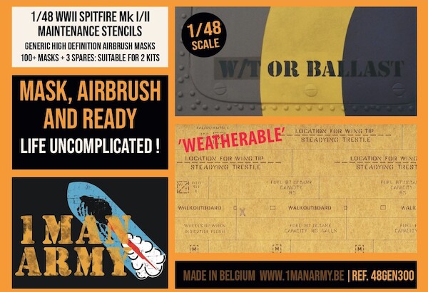 Spitfire Mk I/II Generic Maintenance Data stencils  High Definition Airbrush Masking for 2 aircraft  48GEN300