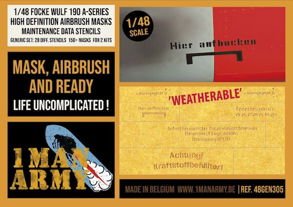 Focke Wulf 190 A-Series Maintenance Data Stencils Generic. Set High Definition Airbrush Masking for 2 aircraft 48GEN305