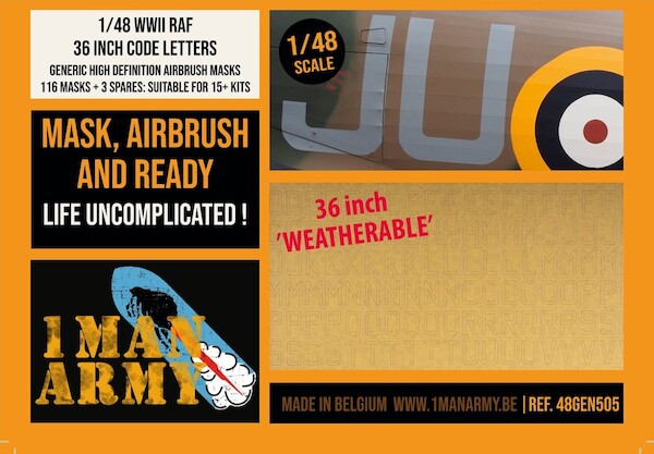 RAF Code Letters 36 inch High Definition Airbrush Masking 48GEN505