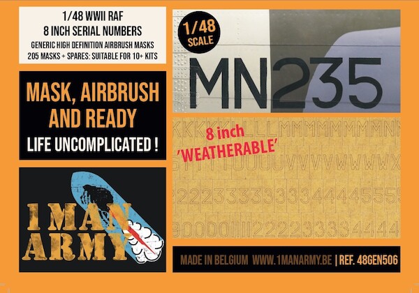 RAF Serial Numbers 8 inch Generic High Definition Airbrush Masking 48GEN506