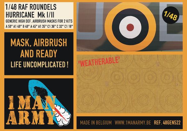 Hurricane MKI/II Roundels Generic Set High Definition Airbrush Masking (for 2 kits) 48GEN522
