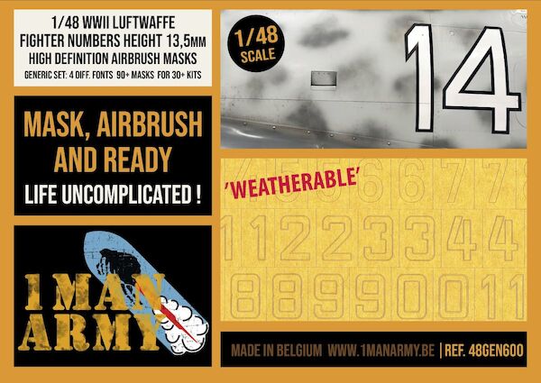 Focke Wulf 190 A-Series Fighter Numbers. 13,5mm Generic Set High Definition Airbrush Masking for 4 Aircraft  48GEN600