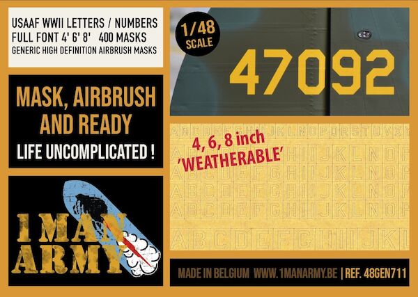 USAAF WWII Letters/Numbers Full 4' 6' 8' Inch High Definition Airbrush Masking  48GEN711