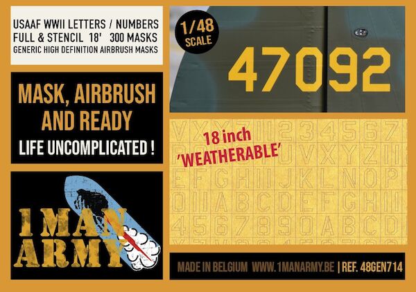 USAAF WWII Letters/Numbers Stencil 18' Inch High Definition Airbrush Masking  48GEN714