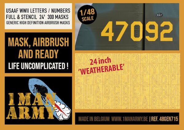USAAF WWII Letters/Numbers Stencil 24' Inch High Definition Airbrush Masking  48GEN715