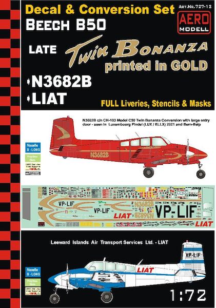 Beech 50 Late Twin Bonanza (LIAT, N3682B in gold)  727-12