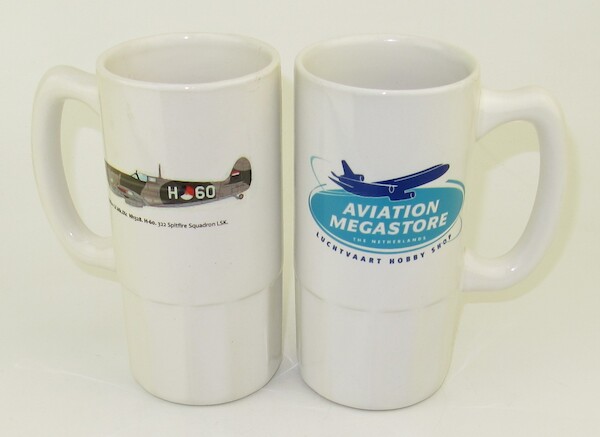 Tall Mug Spitfire LF Mk.IXc 322sq LSK, KLU  on one side, Aviation Megastore on other side.  MUG-SPITFIRE TALL