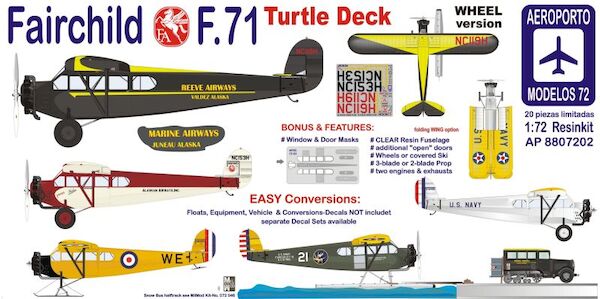Fairchild F71Turtle deck (Wheel version) Marine Airways, Reeve Airways, Alaska Airlines) BACK IN STOCK! AP8807202