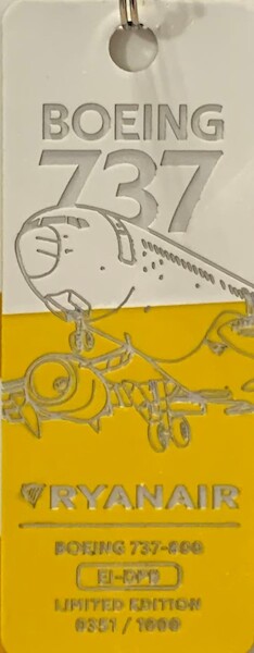 Keychain made of real aircraft skin: Boeing 737-800BCF Ryanair EI-DPB (yellow/white) EI-DPB Y-W