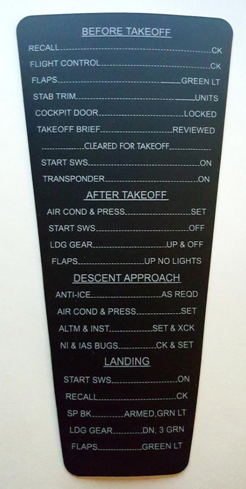Agronn AGRONNCHECK B737 Clipboard yoke checklist sticker