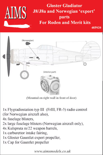 Gloster Gladiator Swedish J8/J8a en Norwegian export conversion parts (Roden, Merit) 32P021