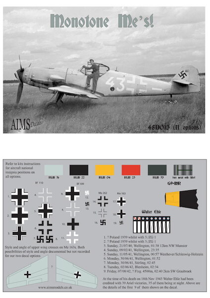 Monotome Me's  (BF109, BF110, Me262, Me163) (BACK IN STOCK)  48D013
