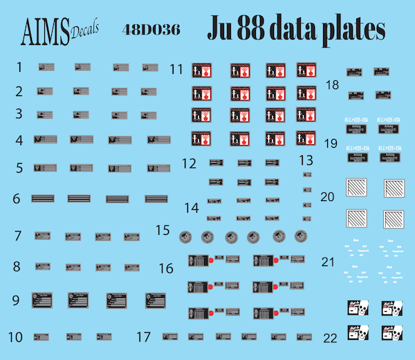Junkers Ju88 Data plates plus extra's 48D036