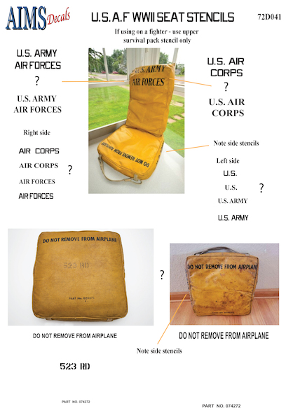USAF seat stencils - use lower pack stencils only on bombers 48D040