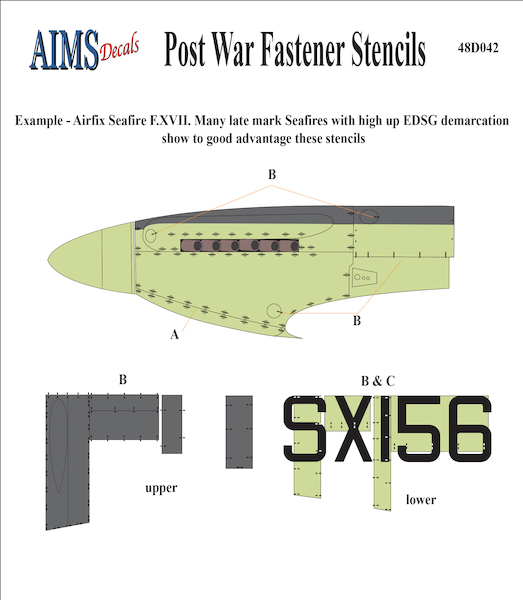 Post War Fastener Stencils for Airfix Seafire FXVII 48D042