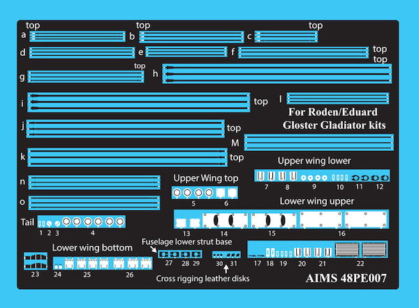 Detailset Gloster Gladiator Bracing Wires and other wing and tail details (Roden/eduard)  48PE007
