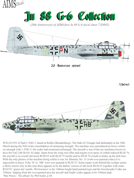 Junkers Ju88G-6 Collection (20 options)  72D040