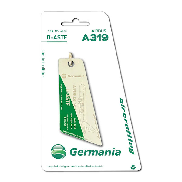 Keychain made of: Airbus A319 - Germania - D-ASTF Green/White  D-ASTF-GW