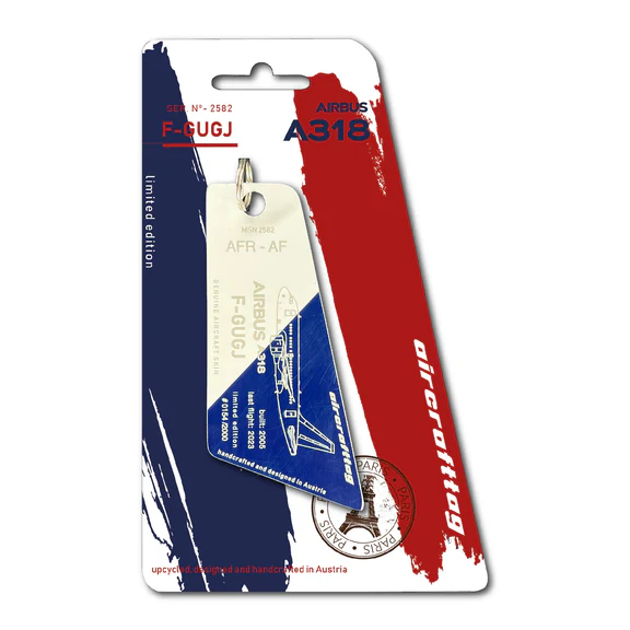 Keychain made of: AIRBUS A318 - Air France - F-GUGJ Blue/White  F-GUGJ-BW