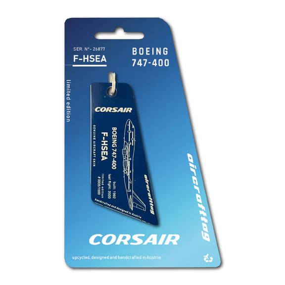 Keychain made of: Boeing 747-100 Corsair F-HSEA Atlantic Ocean (dark) Blue F-HSEA Dark