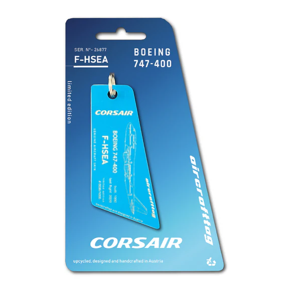 Keychain made of: Boeing 747-100 Corsair F-HSEA Indian Ocean (light) Blue F-HSEA LIGHT