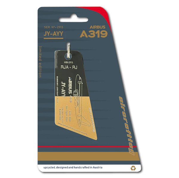 Keychain made of: Airbus A319 Royal Jordanian JY-AYY (gold - anthrazit)  JY-AYY-GA