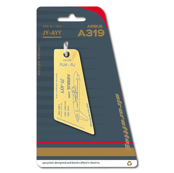 Keychain made of: Airbus A319 Royal Jordanian JY-AYY (gold) JY-AYY-GOLD