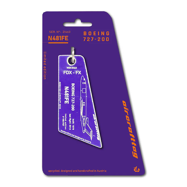 Keychain made of: Boeing 727 FedEX - N481FE Purple N481FE-P