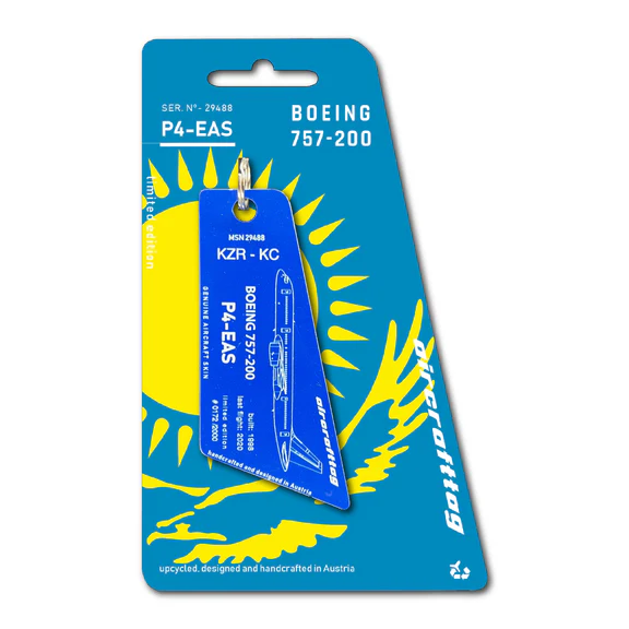 Keychain made of: Boeing 757 Air Astana P4-EAS (Dark blue) P4-EAS-BL