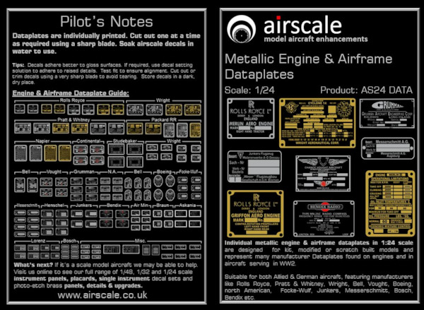 Metallic Engine and Airframe Dataplates  AS24DATA