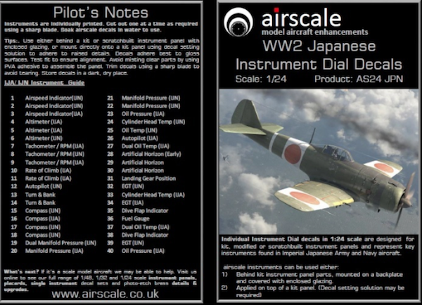 WWII Japanese Cockpit Instrument Decals  AS24JPN