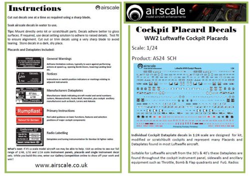 WW2 Luftwaffe Cockpit Placard Decals  AS24SCH