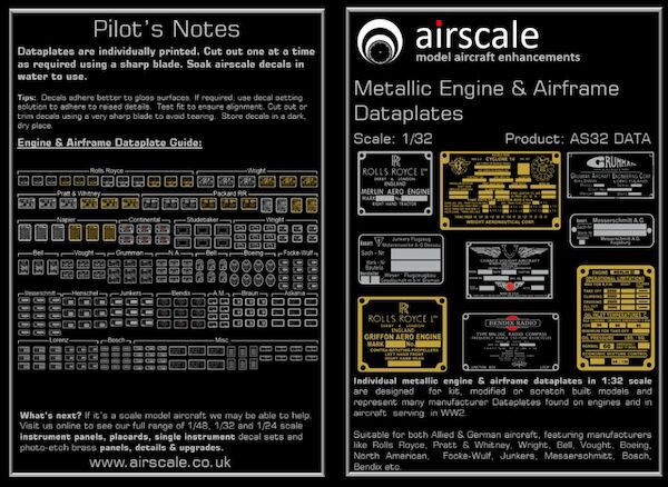 Metallic Engine and Airframe Dataplates  AS32DATA