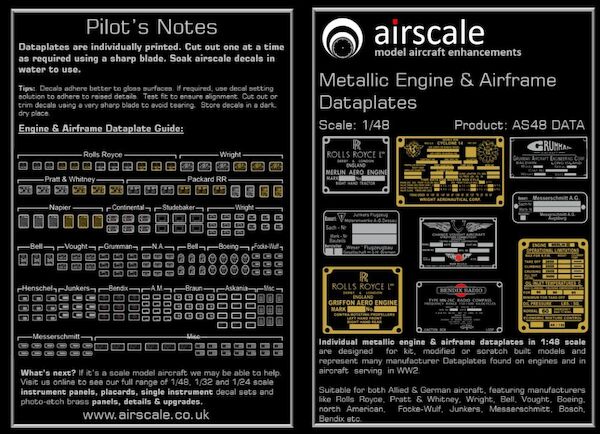 Metallic Engine and Airframe Dataplates  AS48DATA