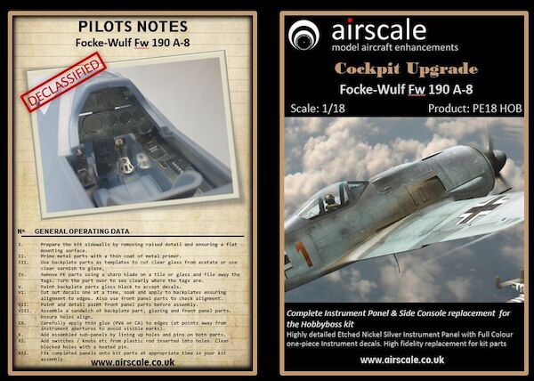 Focke Wulf FW190A-8 Cockpit Upgrade (Hobby Boss) PE18HOB