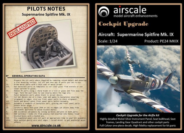 Spitfire MKIX  Instrument Panel Upgrade (Airfix)  PE24MKIX