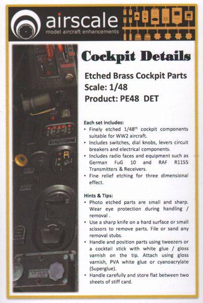 Cockpit Details, Etched Brass Cockpit parts  PE48DET