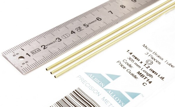Micro Round Brass Tube 1,4mm x 1,28mm id (3) MBT14