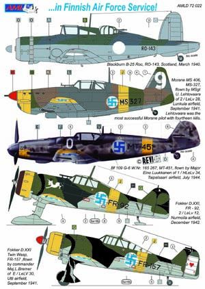 In Finnish AF Service (Blackburn Roc, MS406, BF109G-6, Fokker D21) AMLD72022
