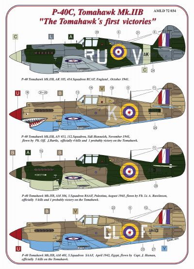 Curtiss Hawk 81-A2, RAF, USAF (5x decal options)  AMLD72034