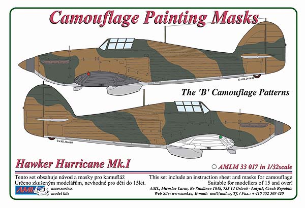 Camouflage Painting masks Hawker Hurricane MK1 Fabric Wings "B" scheme patterns AMLM33017