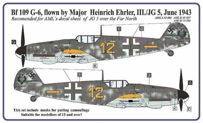 Wing camouflage mask for BF109G-6 Flown by Heinrich Ehrler  AMLM73-003