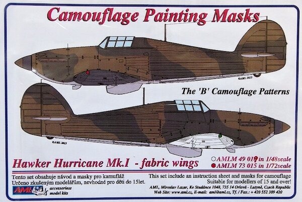 Camouflage Painting masks Hawker Hurricane MK1 - fabric Wing (B Camouflage) (Airfix) AMLM73015