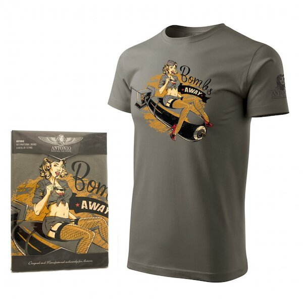 T-Shirt with pin-up nose art BOMBS AWAY Large 02144515